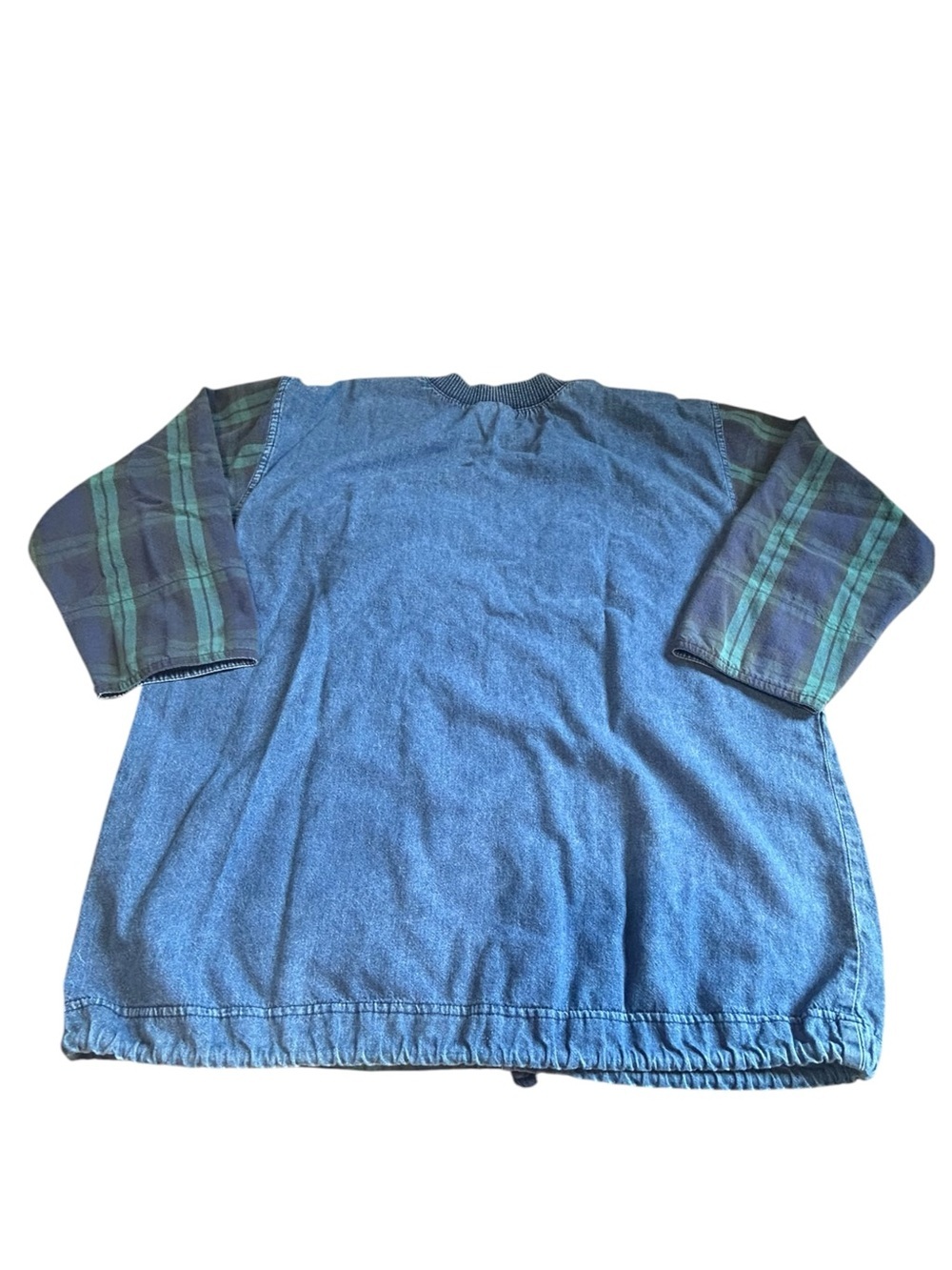 Vintage Marsha Sport Patchwork Denim Plaid Pullover 90s Grunge Top - Picture 2 of 14